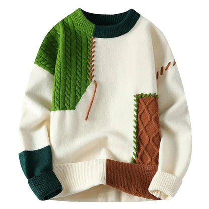 Dinaven Brunetta™ - Unik Patchwork Sweater til Elegance og Komfort